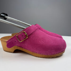 APROPOS Suede Clogs Brown Wood Sole Pink Women Size 37 or US 7